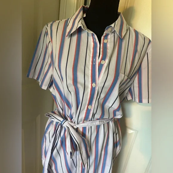 NWT J. Crew Factory Short Sleeved Striped Shirt Dress with pockets! - Picture 3 of 6